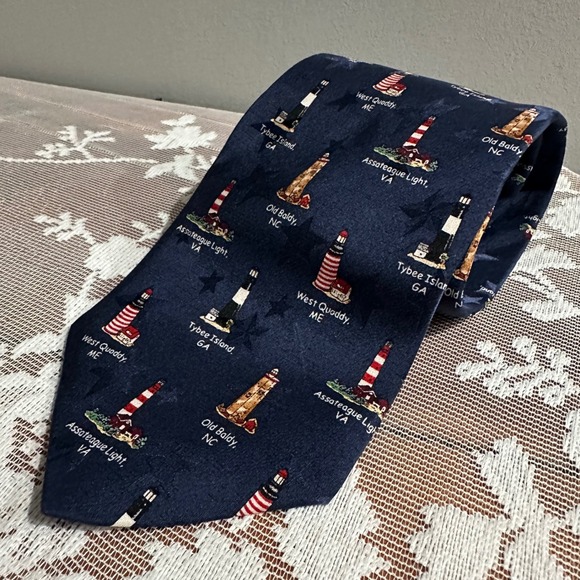 Tango by Max Raab Other - Tango by Max Raab Necktie Mens OS Navy Blue Excellent Lighthouse Americana Silk